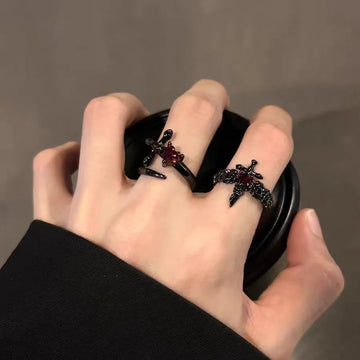 DAIIIBABYYY  -  Gothic Dark Black Butterfly Cross Geometry Irregular Open Rings For Women Men Punk Y2K Halloween Grunge Accessories Jewelry Gift